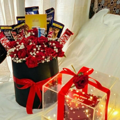 Red Heart Cake with Choco Bloom Box